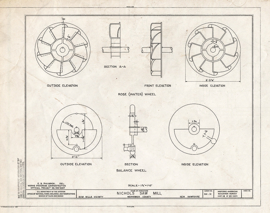 Historic Pictoric : Blueprint HABS NH,7-BOWMIL.V-1- (Sheet 18 of 20) - Nichols Saw Mill, Bow Mills, Merrimack County, NH