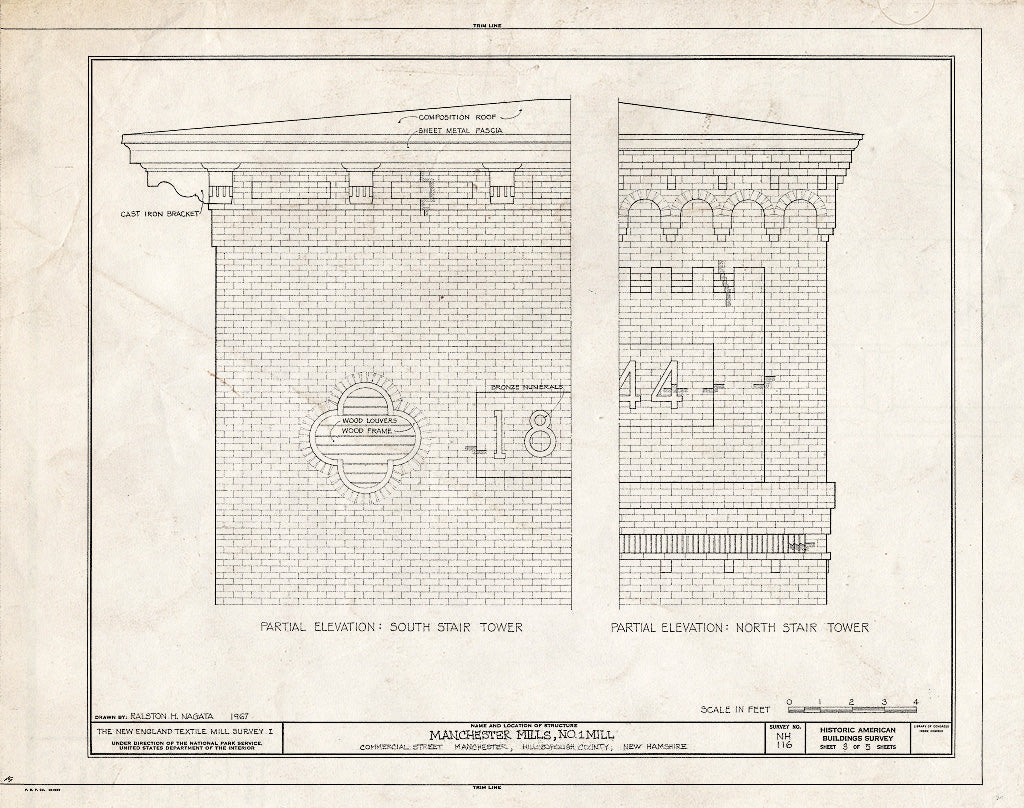 Historic Pictoric : Blueprint HABS NH,6-MANCH,2/3A- (Sheet 3 of 5) - Manchester Mills, No. 1 Mill, Commercial Street, Manchester, Hillsborough County, NH