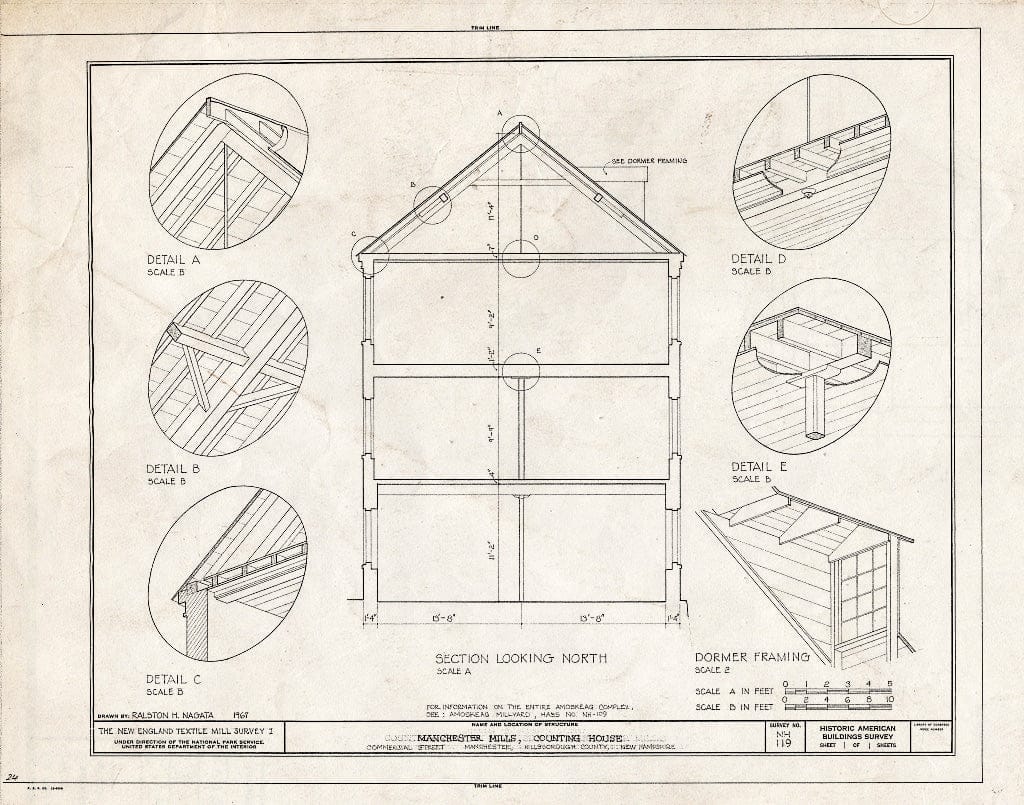 Historic Pictoric : Blueprint HABS NH,6-MANCH,2/3D- (Sheet 1 of 1) - Manchester Mills, Counting House, Commercial Street, Manchester, Hillsborough County, NH