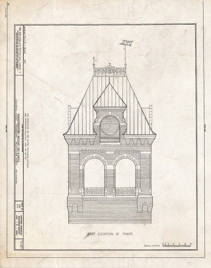 Historic Pictoric : Blueprint HABS NH,6-MANCH,2/3B- (Sheet 1 of 1) - Manchester Mills, No. 2 Mill, Commercial Street, Manchester, Hillsborough County, NH