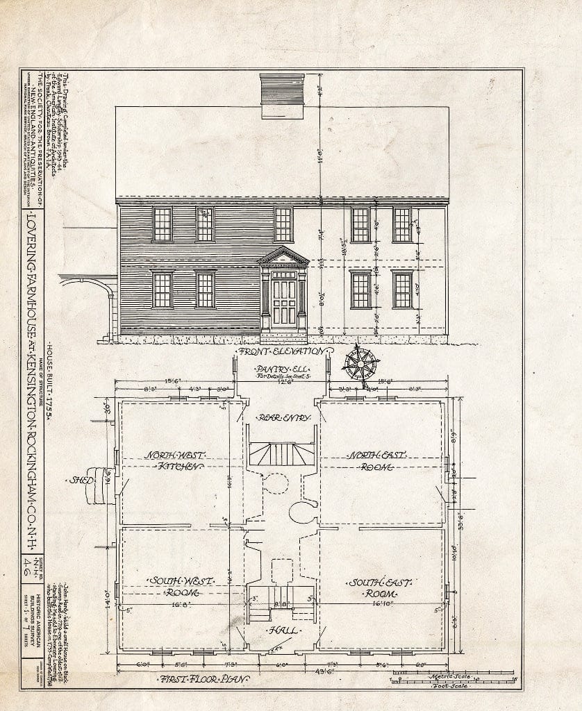 Historic Pictoric : Blueprint HABS NH,8-Kensi,1- (Sheet 1 of 7) - Lovering Farmhouse, Kensington, Rockingham County, NH