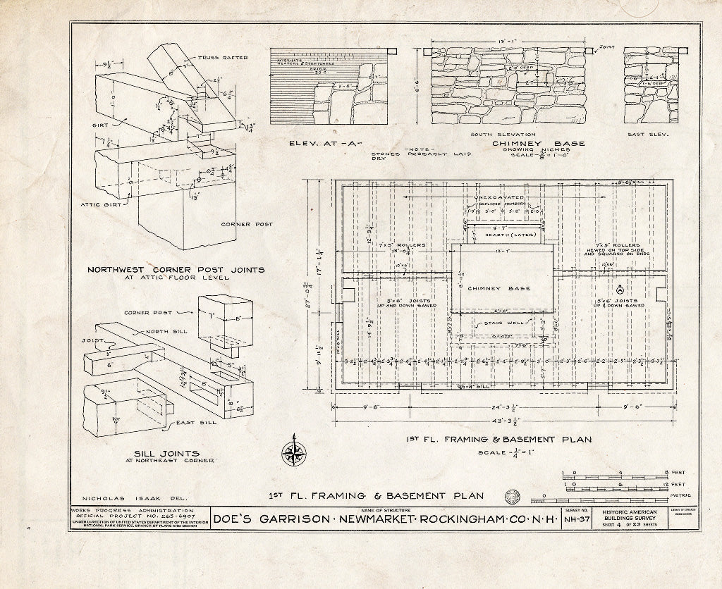 Historic Pictoric : Blueprint HABS NH,8-NEWM,1- (Sheet 4 of 23) - Doe Garrison, Lamprey River & Great Bay, Newmarket, Rockingham County, NH