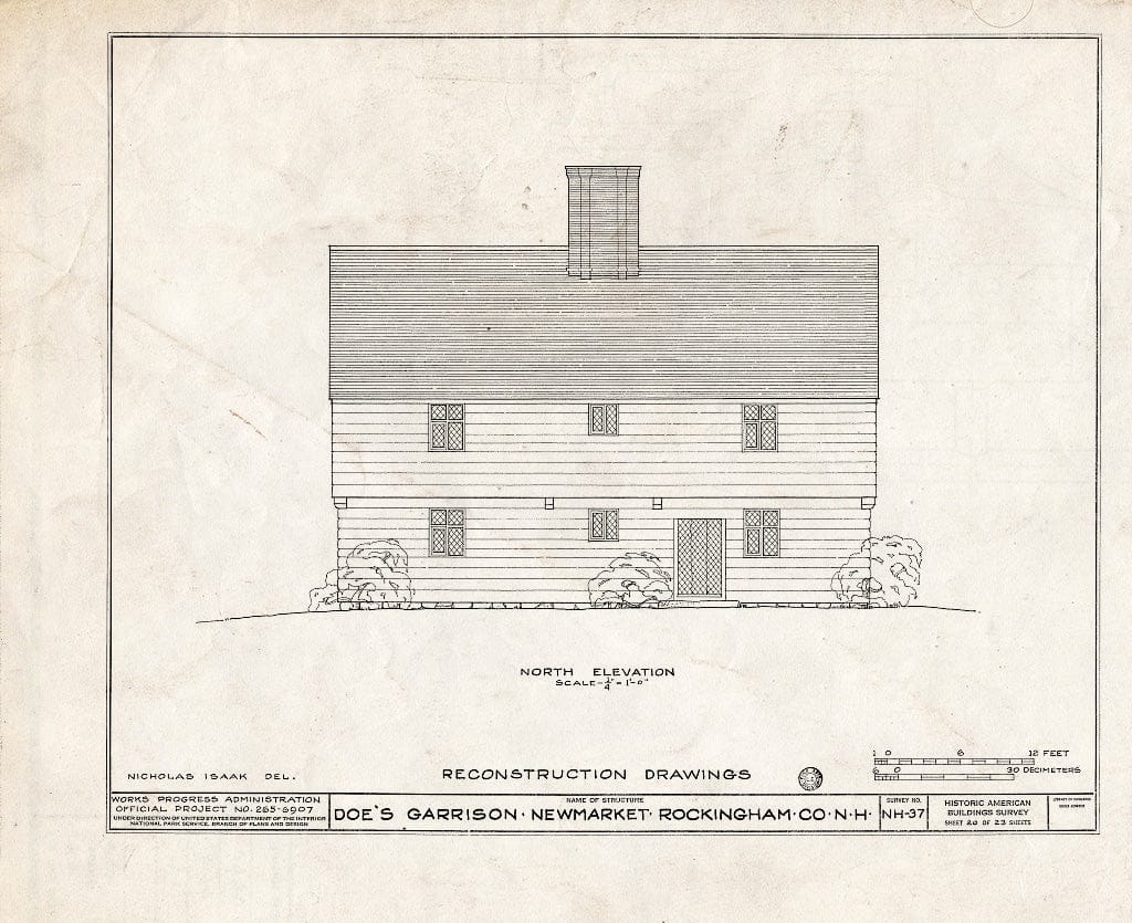 Historic Pictoric : Blueprint HABS NH,8-NEWM,1- (Sheet 20 of 23) - Doe Garrison, Lamprey River & Great Bay, Newmarket, Rockingham County, NH