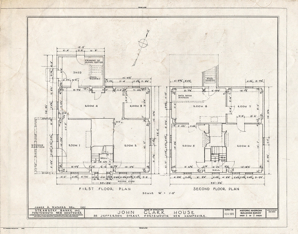 Historic Pictoric : Blueprint HABS NH,8-Port,141- (Sheet 1 of 7) - John Clark House, 95 Jefferson Street, Portsmouth, Rockingham County, NH