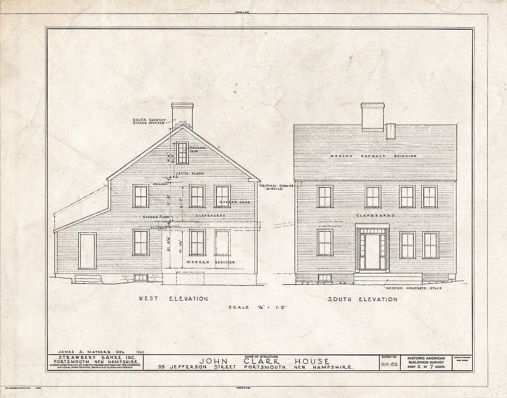 Historic Pictoric : Blueprint HABS NH,8-Port,141- (Sheet 2 of 7) - John Clark House, 95 Jefferson Street, Portsmouth, Rockingham County, NH