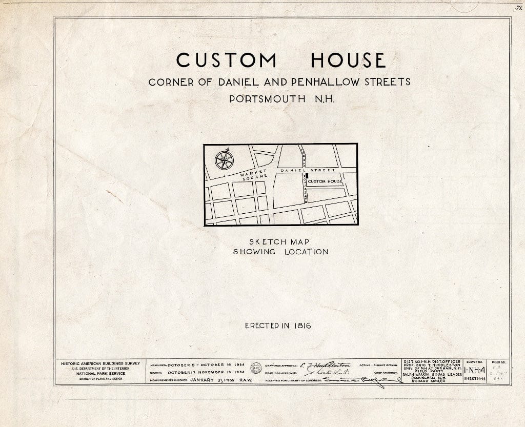 Historic Pictoric : Blueprint HABS NH,8-Port,28- (Sheet 0 of 14) - Old Custom House, Daniel & Penhallow Streets, Portsmouth, Rockingham County, NH
