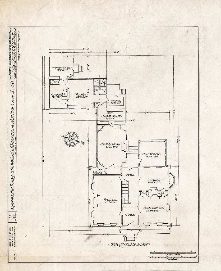 Historic Pictoric : Blueprint HABS NH,8-Port,7- (Sheet 2 of 5) - Governor John Langdon House, 143 Pleasant Street, Portsmouth, Rockingham County, NH