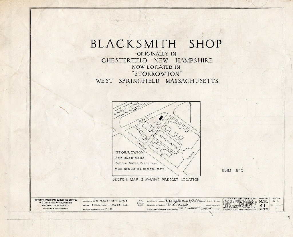 Historic Pictoric : Blueprint HABS NH,3-Chest,1- (Sheet 0 of 2) - Blacksmith Shop, (Moved to MA, Hampden County, West Springfield, Exposition Grounds), Chesterfield, Cheshire County, NH