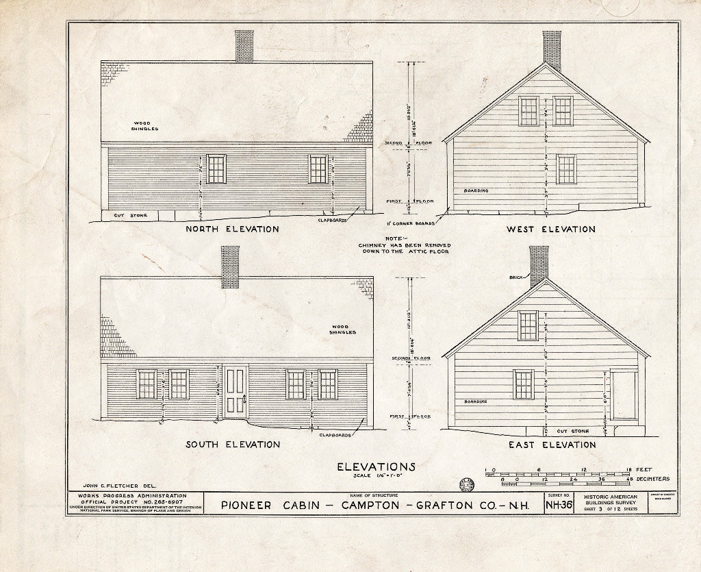 Historic Pictoric : Blueprint HABS NH,5-Camp.V,1- (Sheet 3 of 12) - Pioneer Cabin, Campton Station, Grafton County, NH