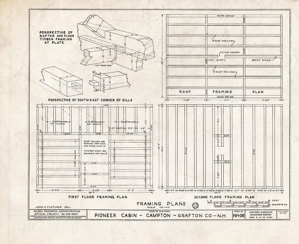 Historic Pictoric : Blueprint HABS NH,5-Camp.V,1- (Sheet 4 of 12) - Pioneer Cabin, Campton Station, Grafton County, NH