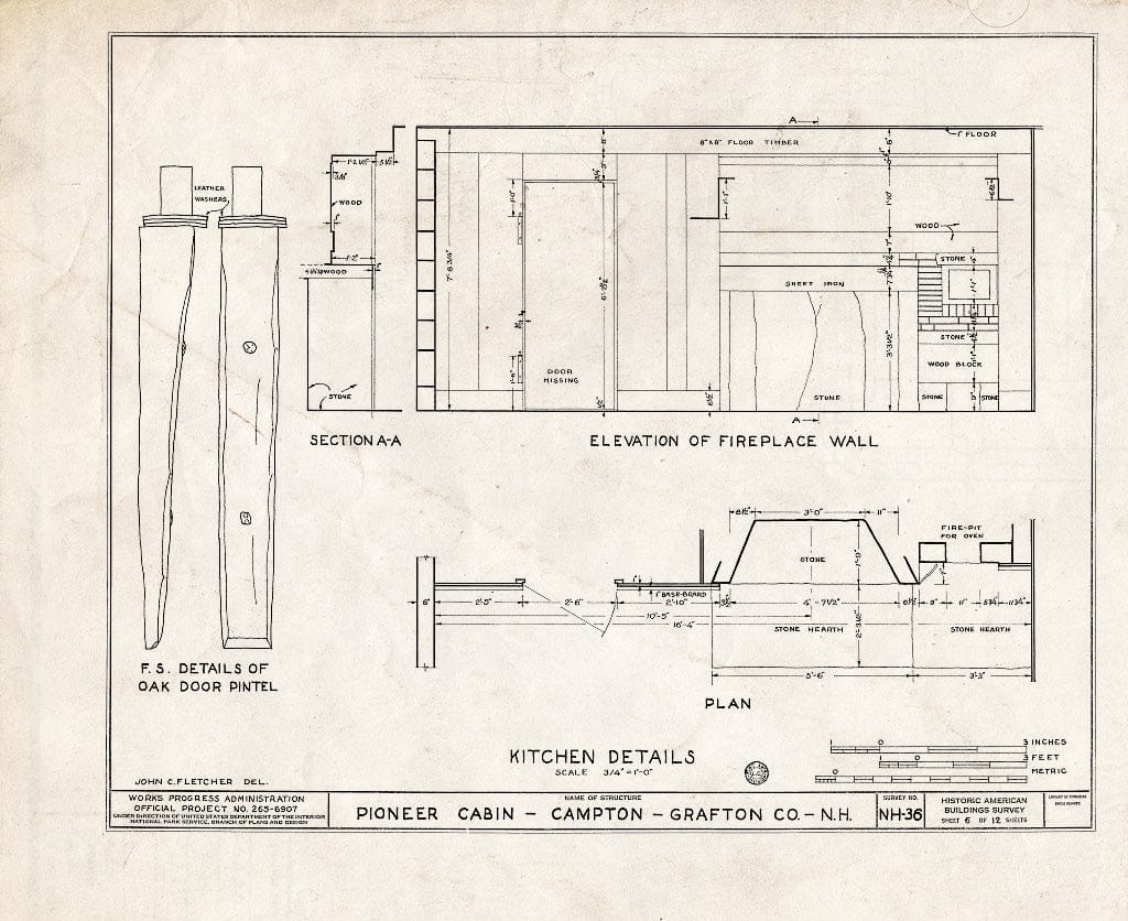 Historic Pictoric : Blueprint HABS NH,5-Camp.V,1- (Sheet 6 of 12) - Pioneer Cabin, Campton Station, Grafton County, NH
