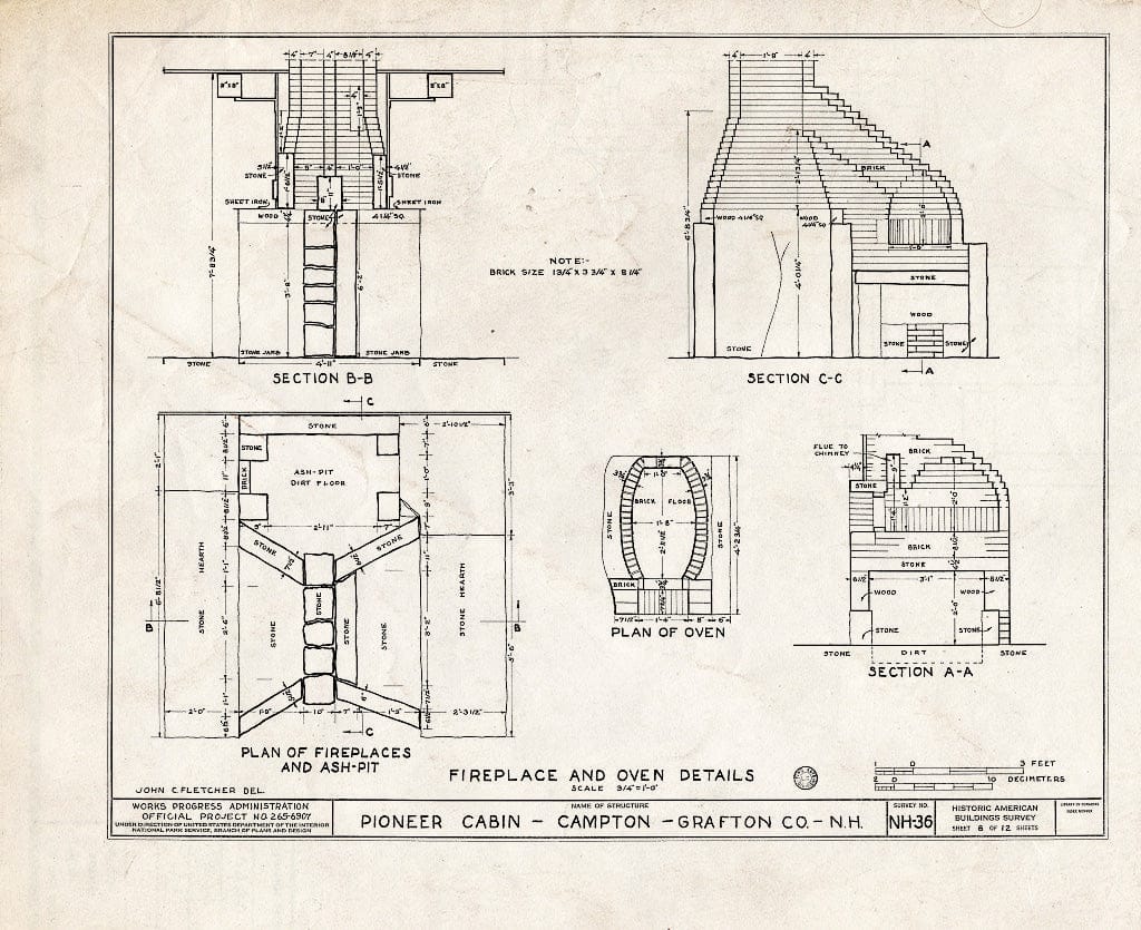 Historic Pictoric : Blueprint HABS NH,5-Camp.V,1- (Sheet 8 of 12) - Pioneer Cabin, Campton Station, Grafton County, NH
