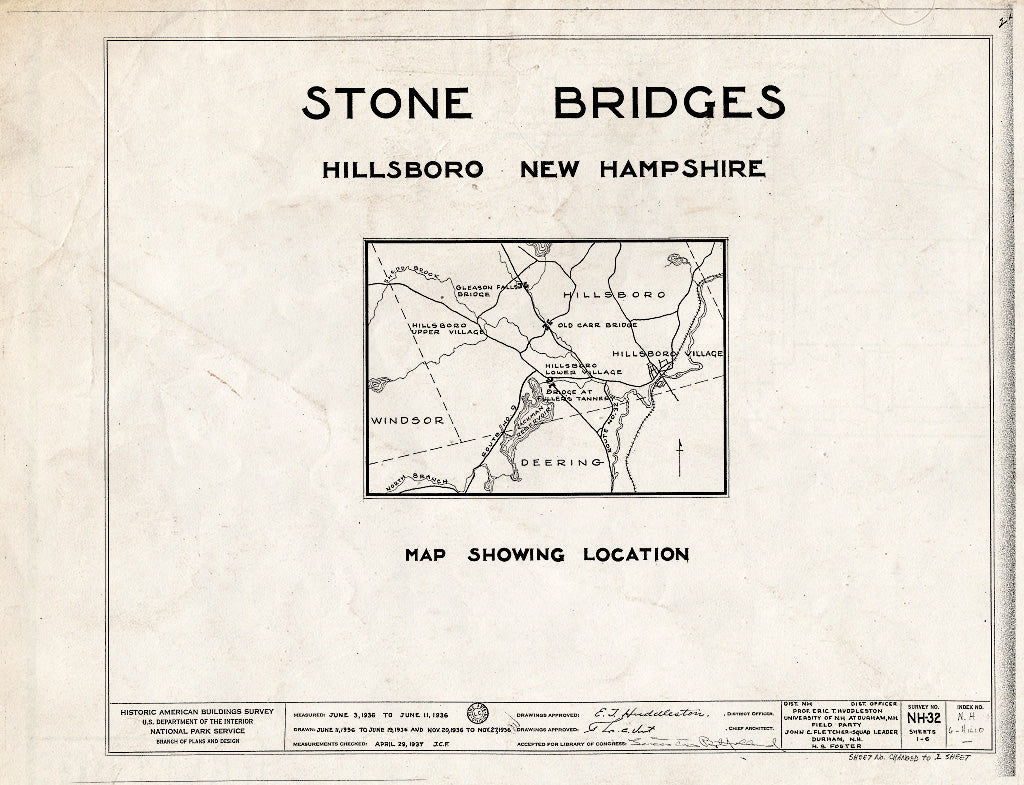 Historic Pictoric : Blueprint HABS NH,6-Hill.V,1- (Sheet 0 of 1) - Stone Bridges (Map), Hillsboro, Hillsborough County, NH