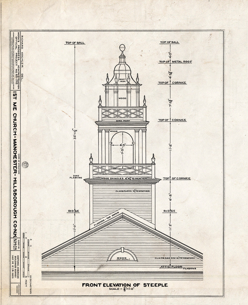 Historic Pictoric : Blueprint HABS NH,6-MANCH,1- (Sheet 14 of 16) - First Methodist Episcopal Church, Valley & Jewett Streets (Moved from NH, Derryville), Manchester, Hillsborough County, NH