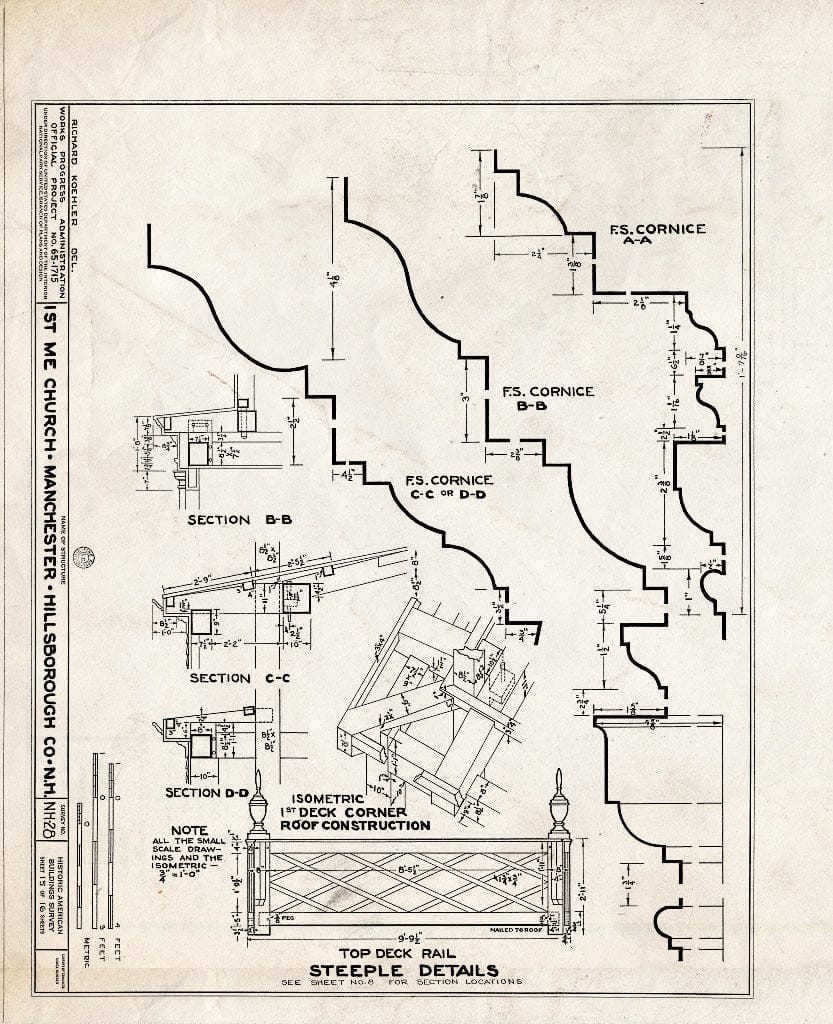 Historic Pictoric : Blueprint HABS NH,6-MANCH,1- (Sheet 15 of 16) - First Methodist Episcopal Church, Valley & Jewett Streets (Moved from NH, Derryville), Manchester, Hillsborough County, NH