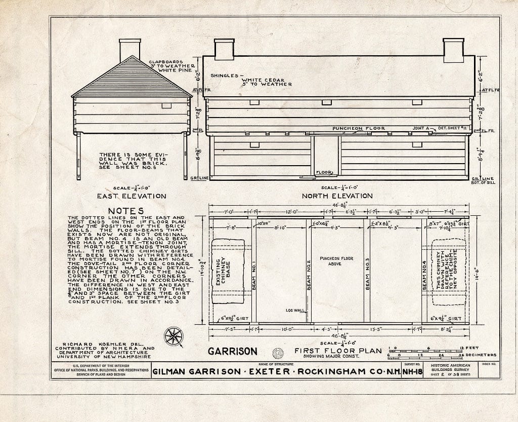 Historic Pictoric : Blueprint HABS NH,8-EX,2- (Sheet 2 of 38) - Gilman Garrison, Water & Clifford Streets, Exeter, Rockingham County, NH