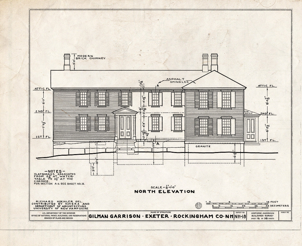 Historic Pictoric : Blueprint HABS NH,8-EX,2- (Sheet 16 of 38) - Gilman Garrison, Water & Clifford Streets, Exeter, Rockingham County, NH