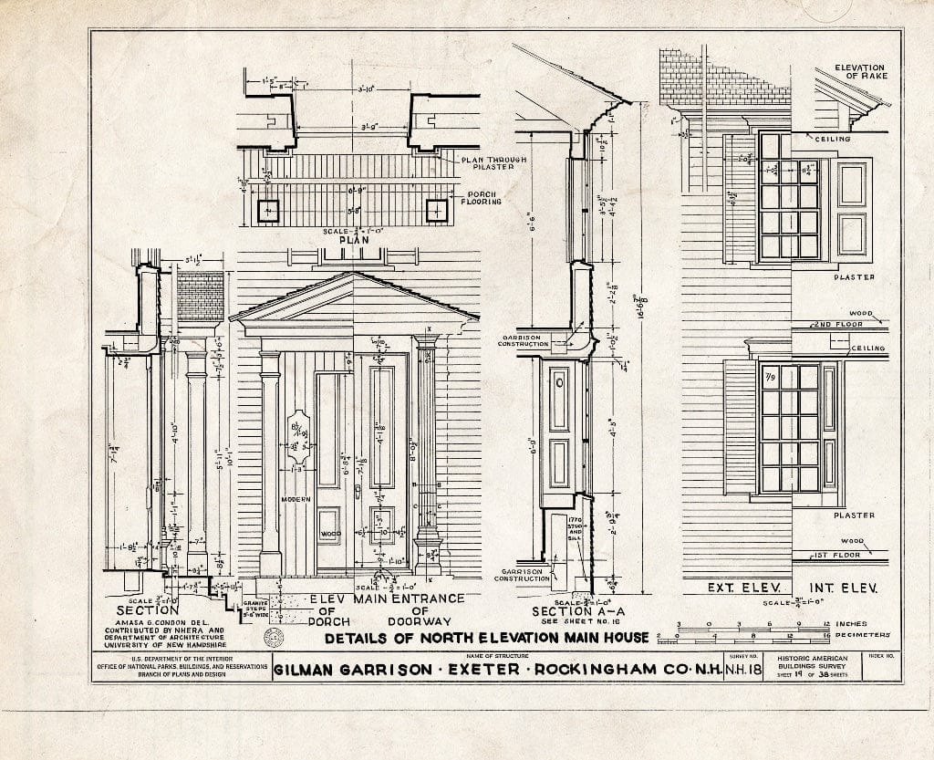 Historic Pictoric : Blueprint HABS NH,8-EX,2- (Sheet 19 of 38) - Gilman Garrison, Water & Clifford Streets, Exeter, Rockingham County, NH