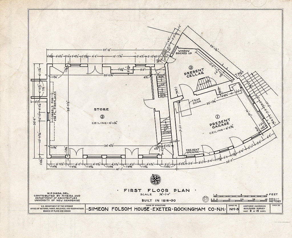 Historic Pictoric : Blueprint HABS NH,8-EX,3- (Sheet 2 of 15) - Simeon Folsom House & Stores, Pleasant & High Streets, Exeter, Rockingham County, NH