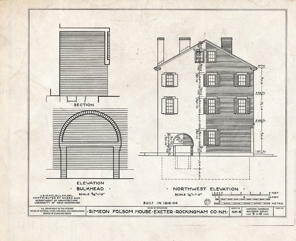 Historic Pictoric : Blueprint HABS NH,8-EX,3- (Sheet 9 of 15) - Simeon Folsom House & Stores, Pleasant & High Streets, Exeter, Rockingham County, NH