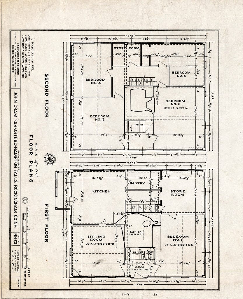 Historic Pictoric : Blueprint HABS NH,8-HAMTOF,1- (Sheet 3 of 17) - John Cram Farmstead, Hampton Falls, Rockingham County, NH