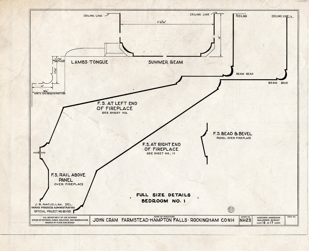 Historic Pictoric : Blueprint HABS NH,8-HAMTOF,1- (Sheet 13 of 17) - John Cram Farmstead, Hampton Falls, Rockingham County, NH