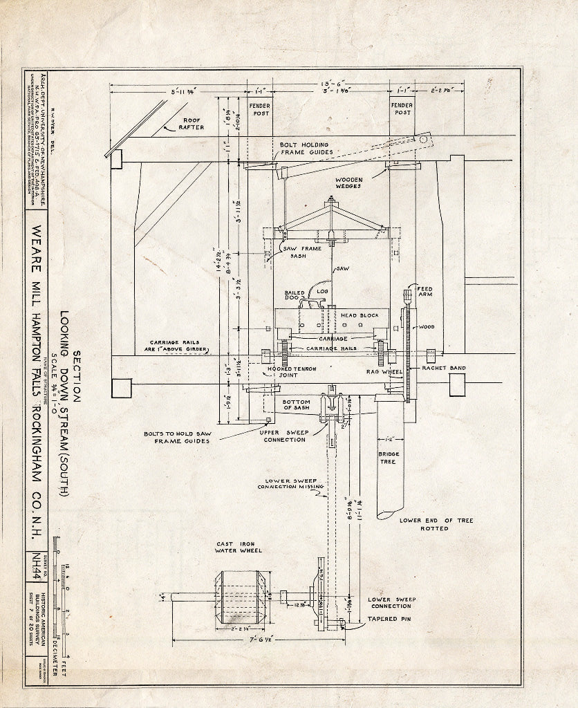 Historic Pictoric : Blueprint HABS NH,8-HAMTOF,2- (Sheet 7 of 20) - Weare Saw & Grist Mill, Hampton Falls, Rockingham County, NH
