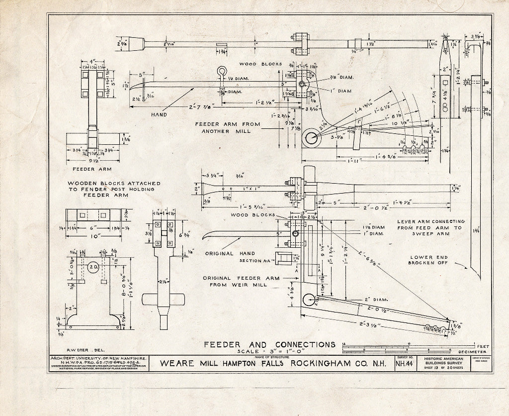 Historic Pictoric : Blueprint HABS NH,8-HAMTOF,2- (Sheet 13 of 20) - Weare Saw & Grist Mill, Hampton Falls, Rockingham County, NH