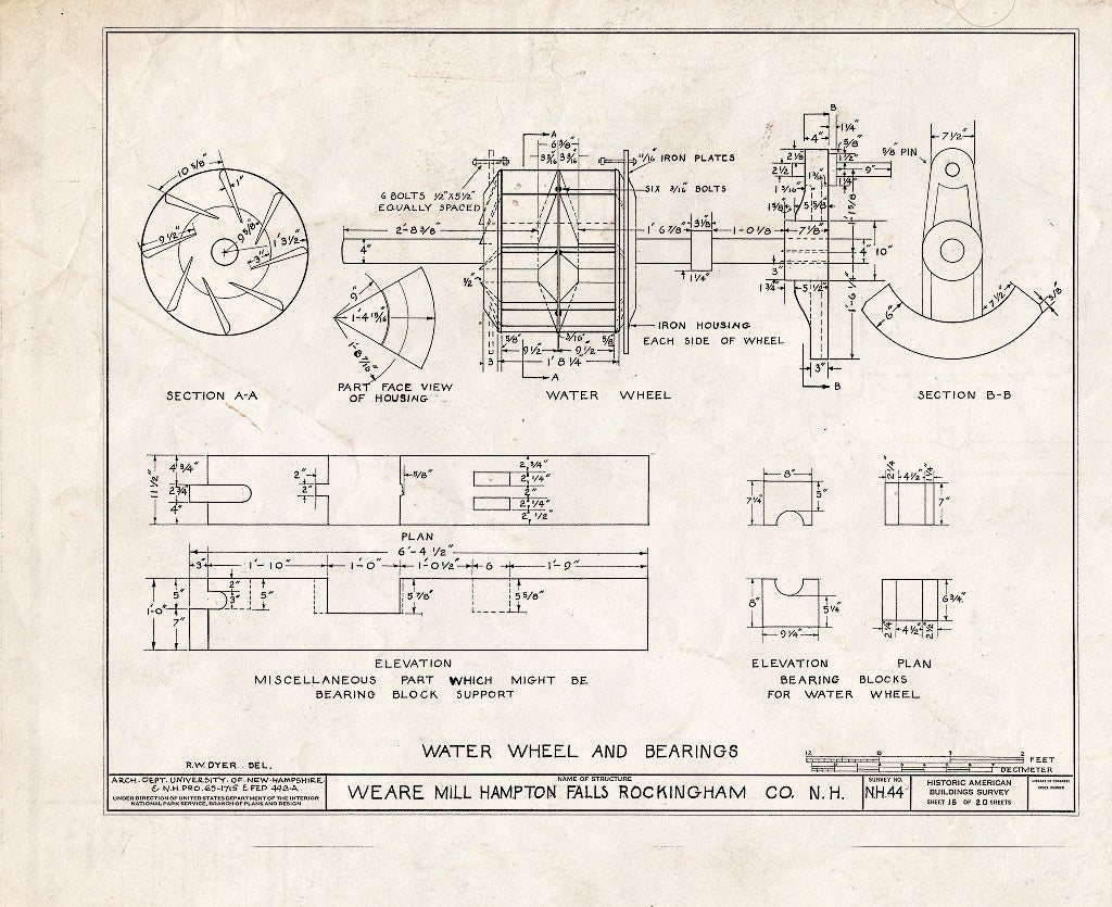 Historic Pictoric : Blueprint HABS NH,8-HAMTOF,2- (Sheet 16 of 20) - Weare Saw & Grist Mill, Hampton Falls, Rockingham County, NH