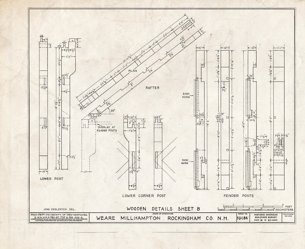 Historic Pictoric : Blueprint HABS NH,8-HAMTOF,2- (Sheet 18 of 20) - Weare Saw & Grist Mill, Hampton Falls, Rockingham County, NH