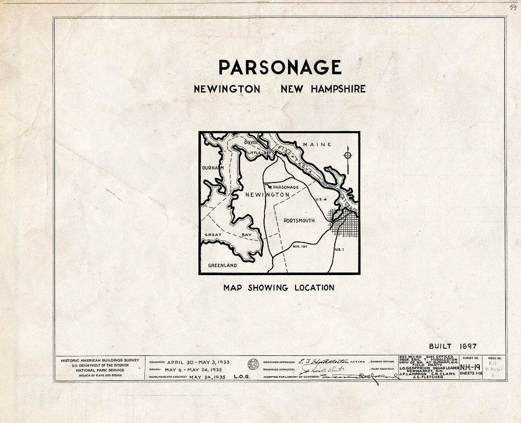 Historic Pictoric : Blueprint HABS NH,8-NEWI,2- (Sheet 0 of 16) - Parsonage, Newington, Rockingham County, NH