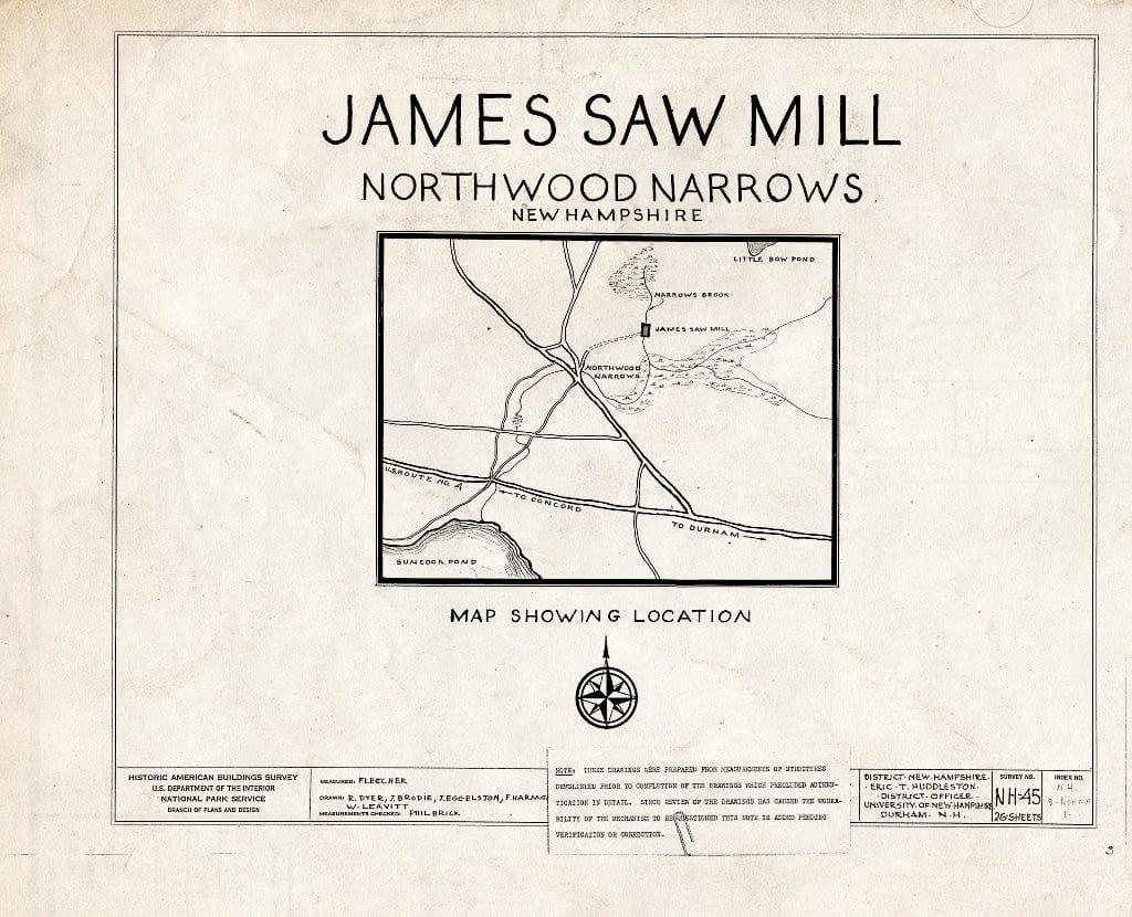 Historic Pictoric : Blueprint HABS NH,8-Norna,1- (Sheet 0 of 26) - James Saw Mill, Narrows Brook, Northwood Narrows, Rockingham County, NH