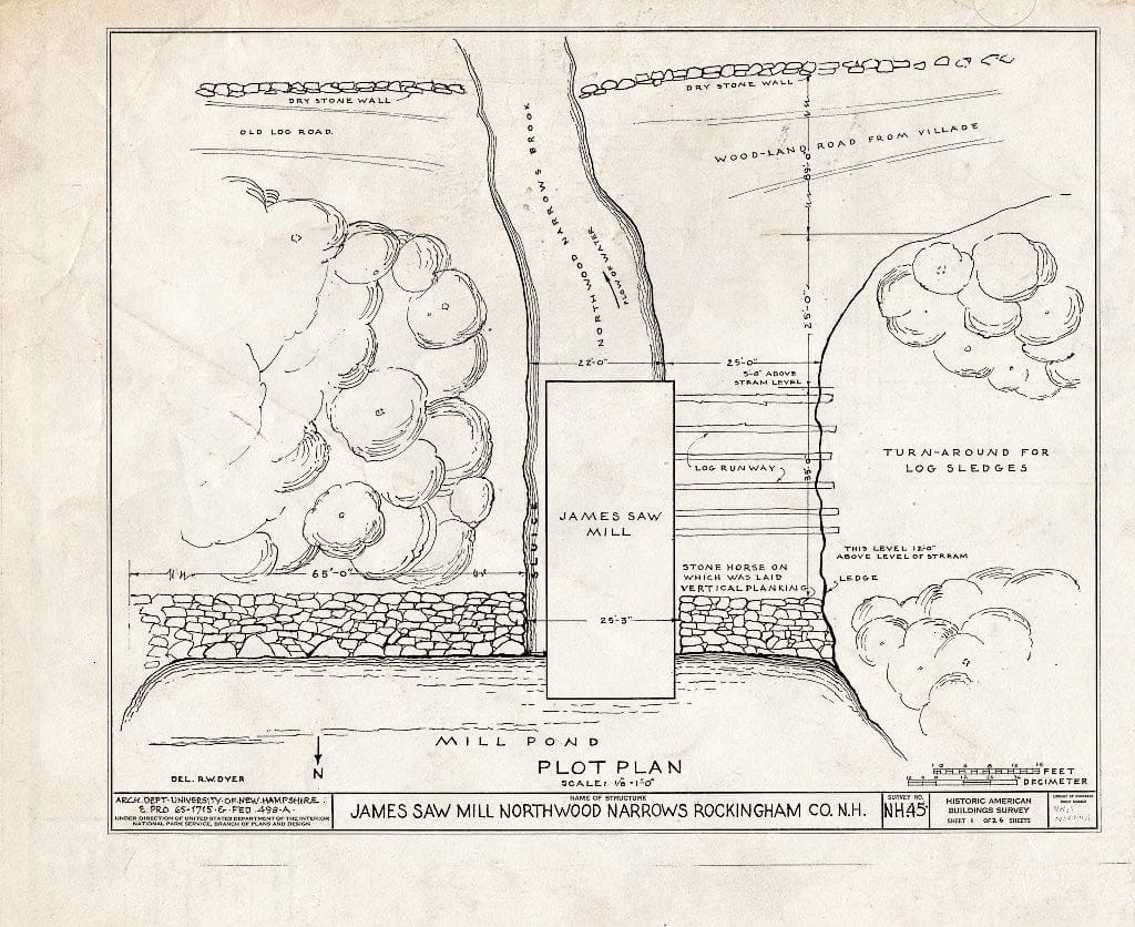 Historic Pictoric : Blueprint HABS NH,8-Norna,1- (Sheet 1 of 26) - James Saw Mill, Narrows Brook, Northwood Narrows, Rockingham County, NH