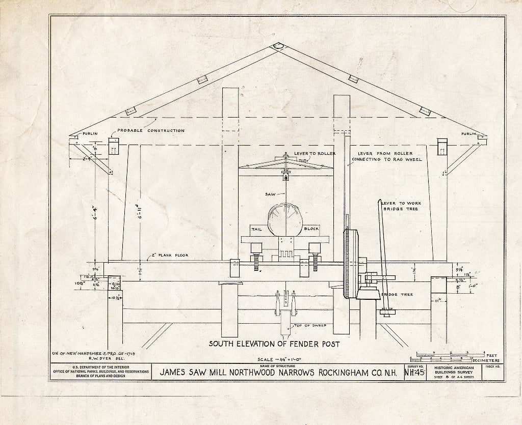 Historic Pictoric : Blueprint HABS NH,8-Norna,1- (Sheet 8 of 26) - James Saw Mill, Narrows Brook, Northwood Narrows, Rockingham County, NH