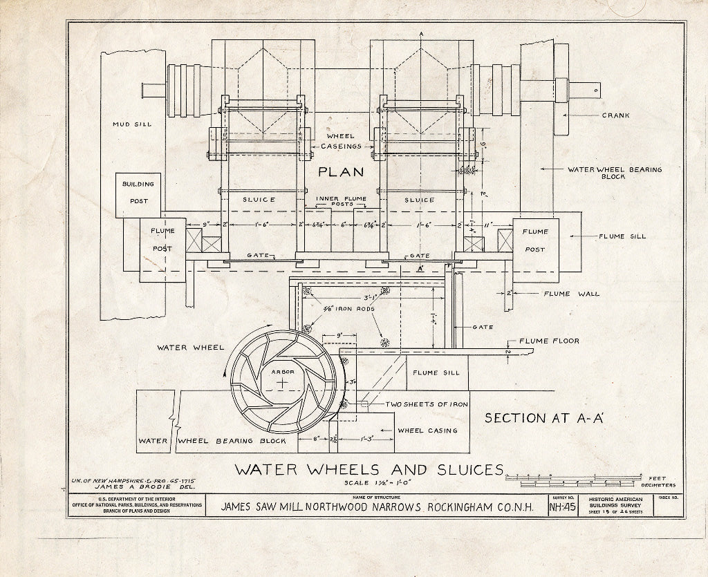 Historic Pictoric : Blueprint HABS NH,8-Norna,1- (Sheet 15 of 26) - James Saw Mill, Narrows Brook, Northwood Narrows, Rockingham County, NH