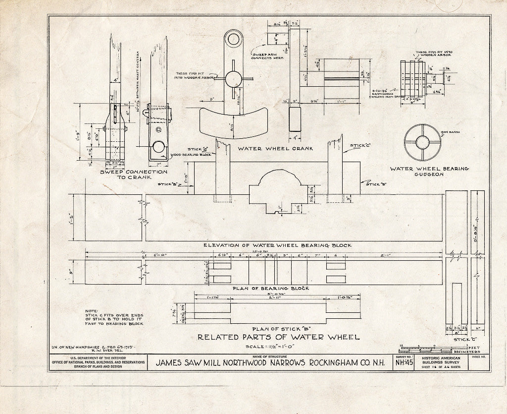 Historic Pictoric : Blueprint HABS NH,8-Norna,1- (Sheet 16 of 26) - James Saw Mill, Narrows Brook, Northwood Narrows, Rockingham County, NH