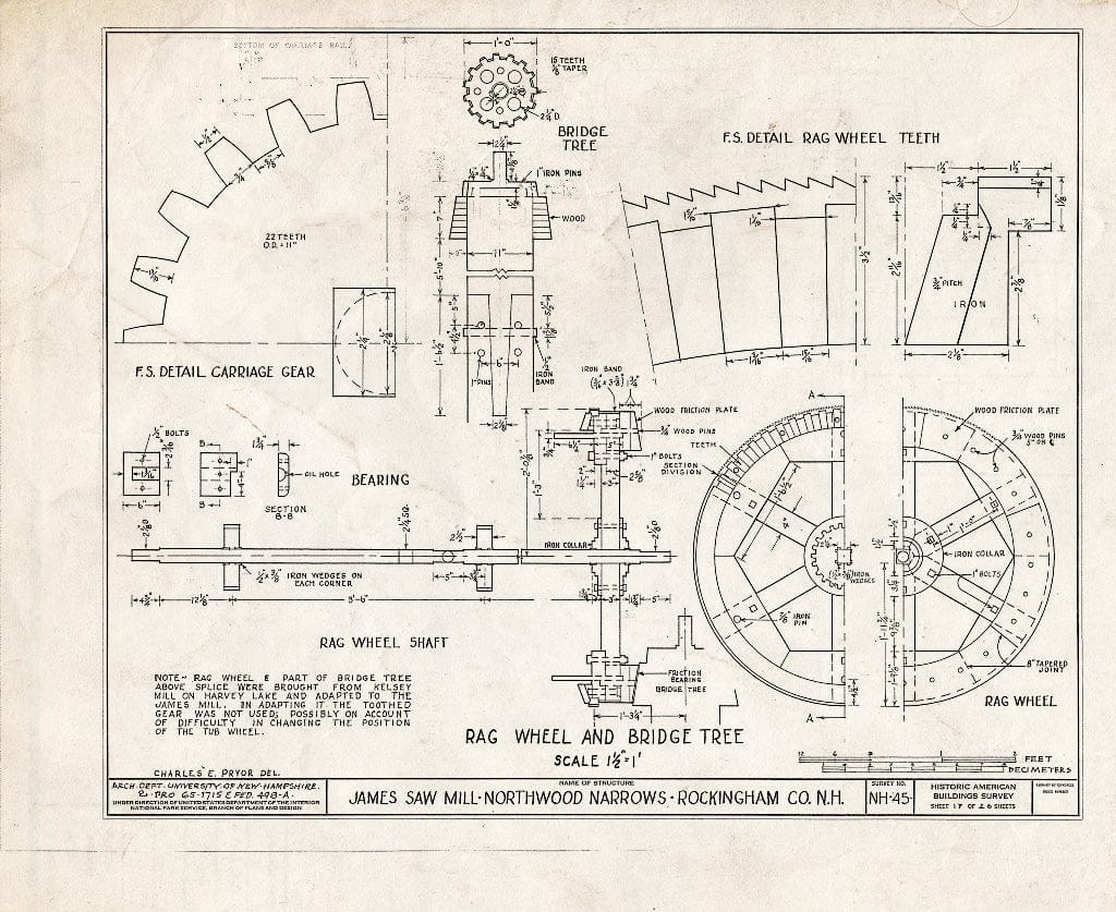 Historic Pictoric : Blueprint HABS NH,8-Norna,1- (Sheet 17 of 26) - James Saw Mill, Narrows Brook, Northwood Narrows, Rockingham County, NH