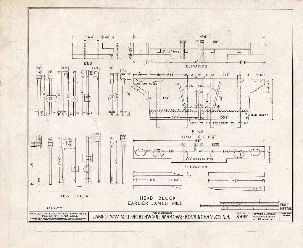 Historic Pictoric : Blueprint HABS NH,8-Norna,1- (Sheet 24 of 26) - James Saw Mill, Narrows Brook, Northwood Narrows, Rockingham County, NH