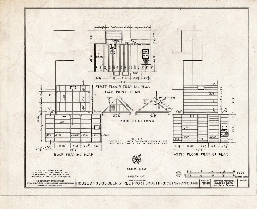 Historic Pictoric : Blueprint HABS NH,8-Port,51- (Sheet 3 of 8) - 33-35 Deer Street (House), Portsmouth, Rockingham County, NH