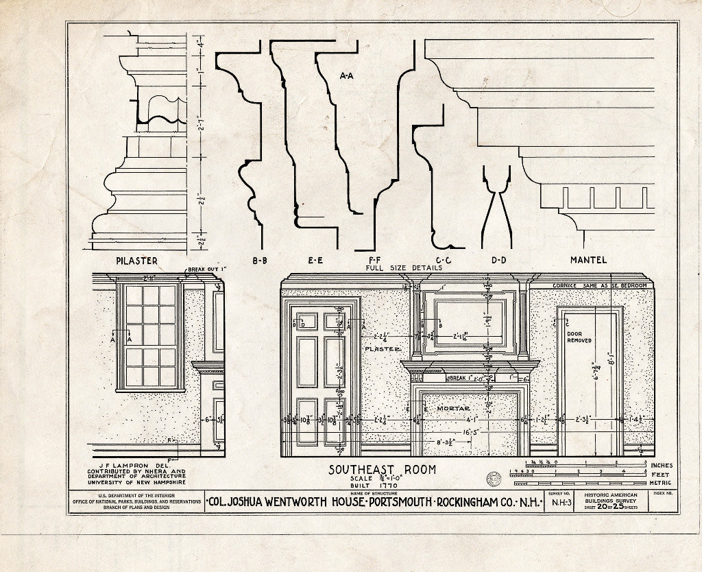 Historic Pictoric : Blueprint HABS NH,8-Port,121- (Sheet 20 of 25) - Colonel Joshua Wentworth House, 121 Hanover Street (Moved to Hancock Street), Portsmouth, Rockingham County, NH