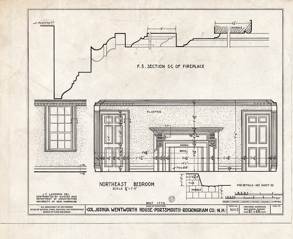 Historic Pictoric : Blueprint HABS NH,8-Port,121- (Sheet 21 of 25) - Colonel Joshua Wentworth House, 121 Hanover Street (Moved to Hancock Street), Portsmouth, Rockingham County, NH