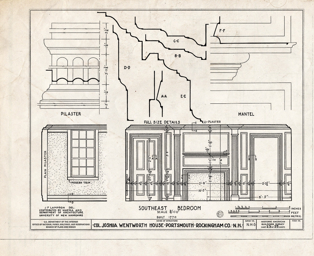 Historic Pictoric : Blueprint HABS NH,8-Port,121- (Sheet 23 of 25) - Colonel Joshua Wentworth House, 121 Hanover Street (Moved to Hancock Street), Portsmouth, Rockingham County, NH