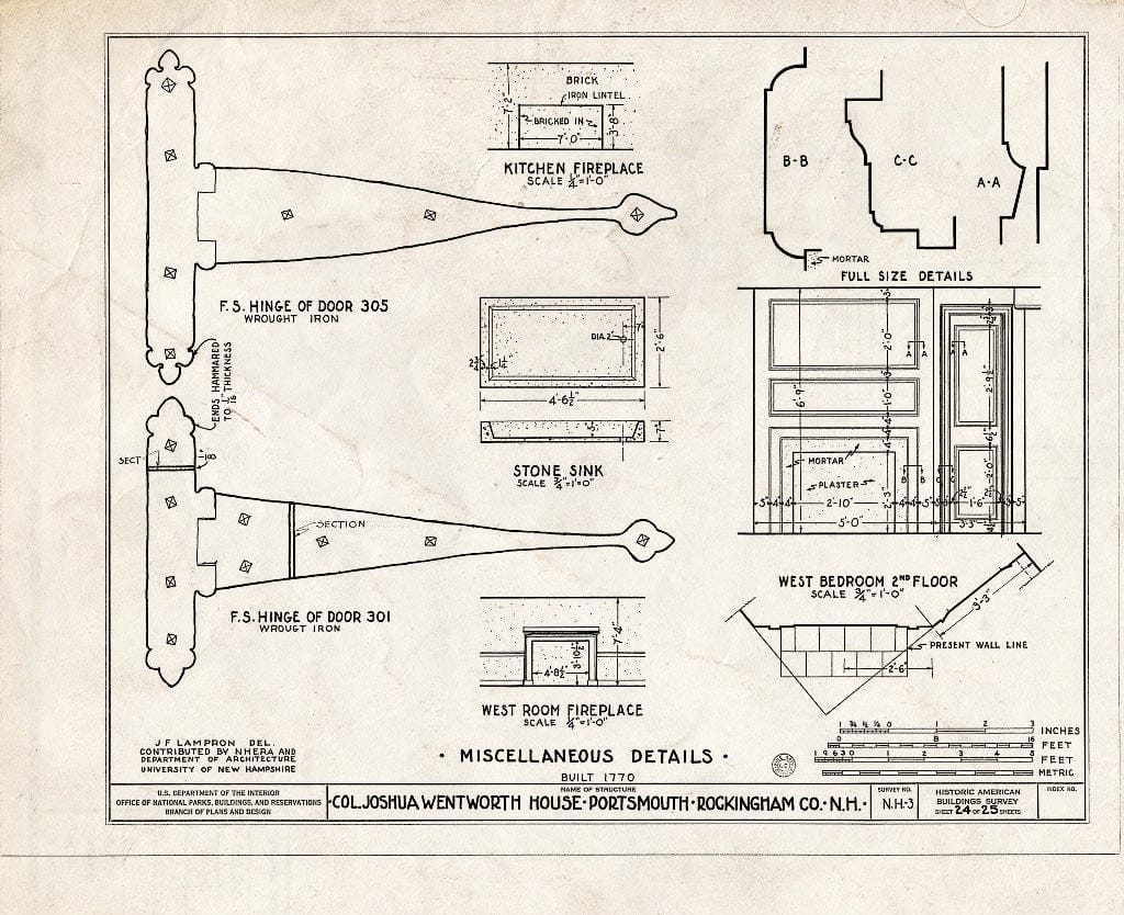 Historic Pictoric : Blueprint HABS NH,8-Port,121- (Sheet 24 of 25) - Colonel Joshua Wentworth House, 121 Hanover Street (Moved to Hancock Street), Portsmouth, Rockingham County, NH