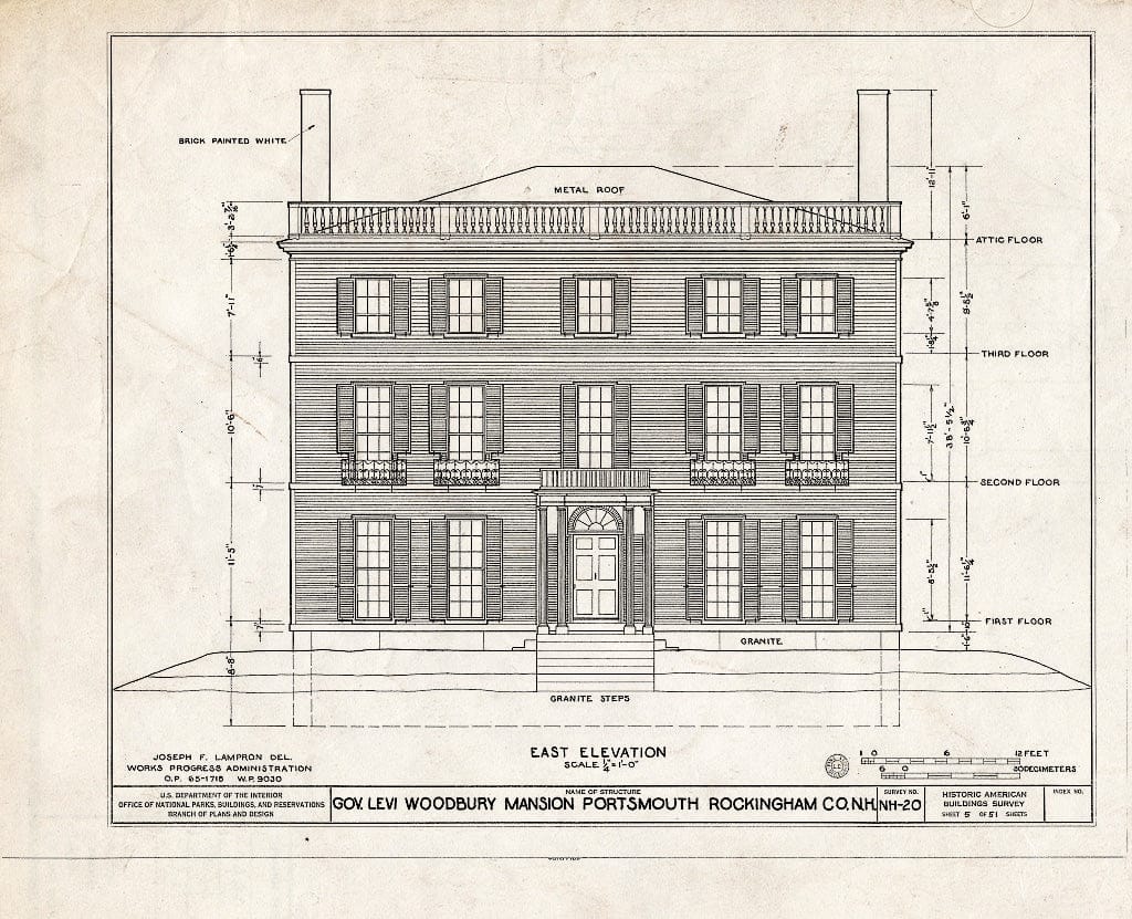 Historic Pictoric : Blueprint HABS NH,8-Port,123- (Sheet 5 of 51) - Governor Levi Woodbury House, Woodbury Avenue & Boyd Road, Portsmouth, Rockingham County, NH