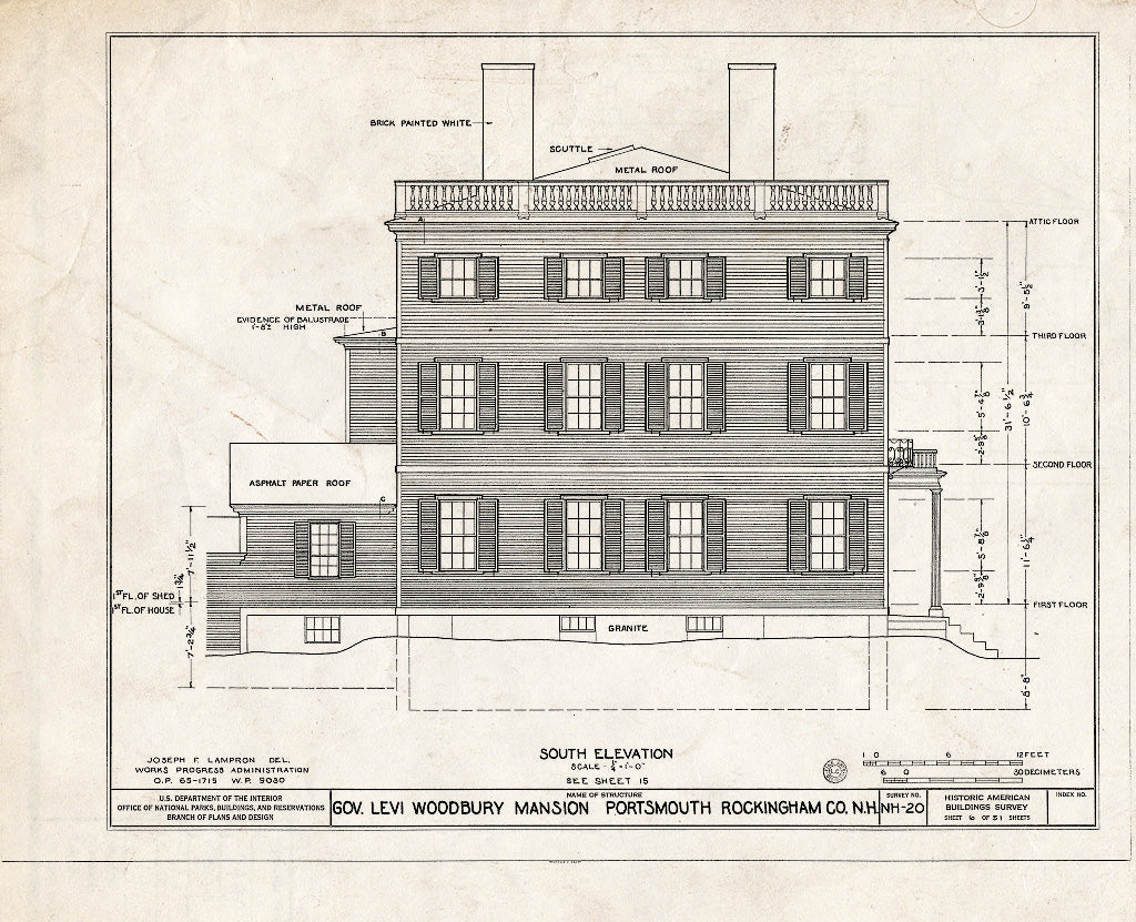 Historic Pictoric : Blueprint HABS NH,8-Port,123- (Sheet 6 of 51) - Governor Levi Woodbury House, Woodbury Avenue & Boyd Road, Portsmouth, Rockingham County, NH