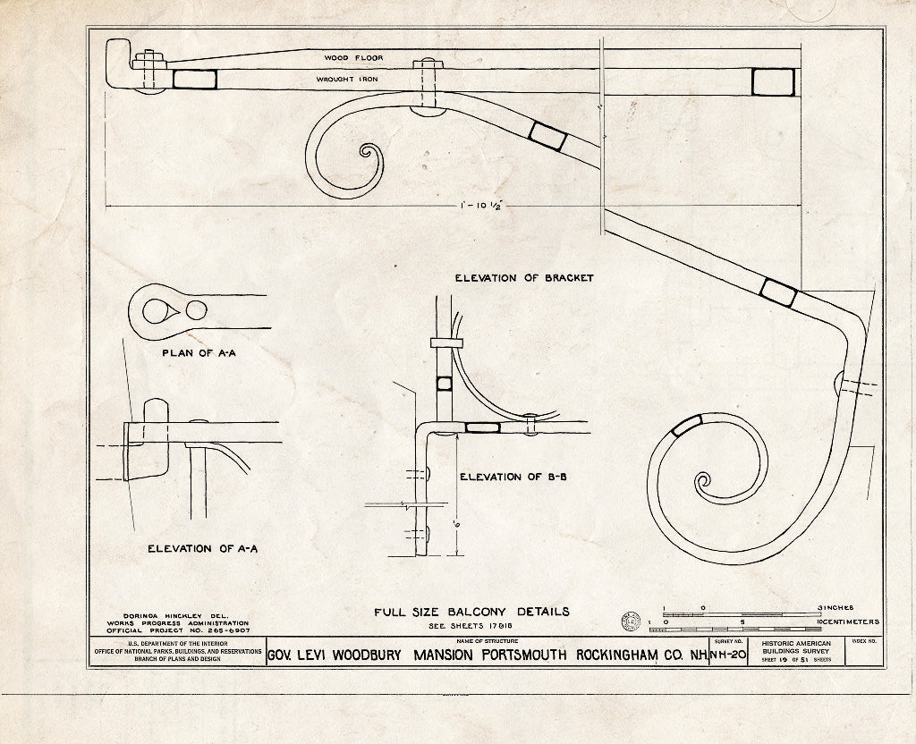 Historic Pictoric : Blueprint HABS NH,8-Port,123- (Sheet 19 of 51) - Governor Levi Woodbury House, Woodbury Avenue & Boyd Road, Portsmouth, Rockingham County, NH