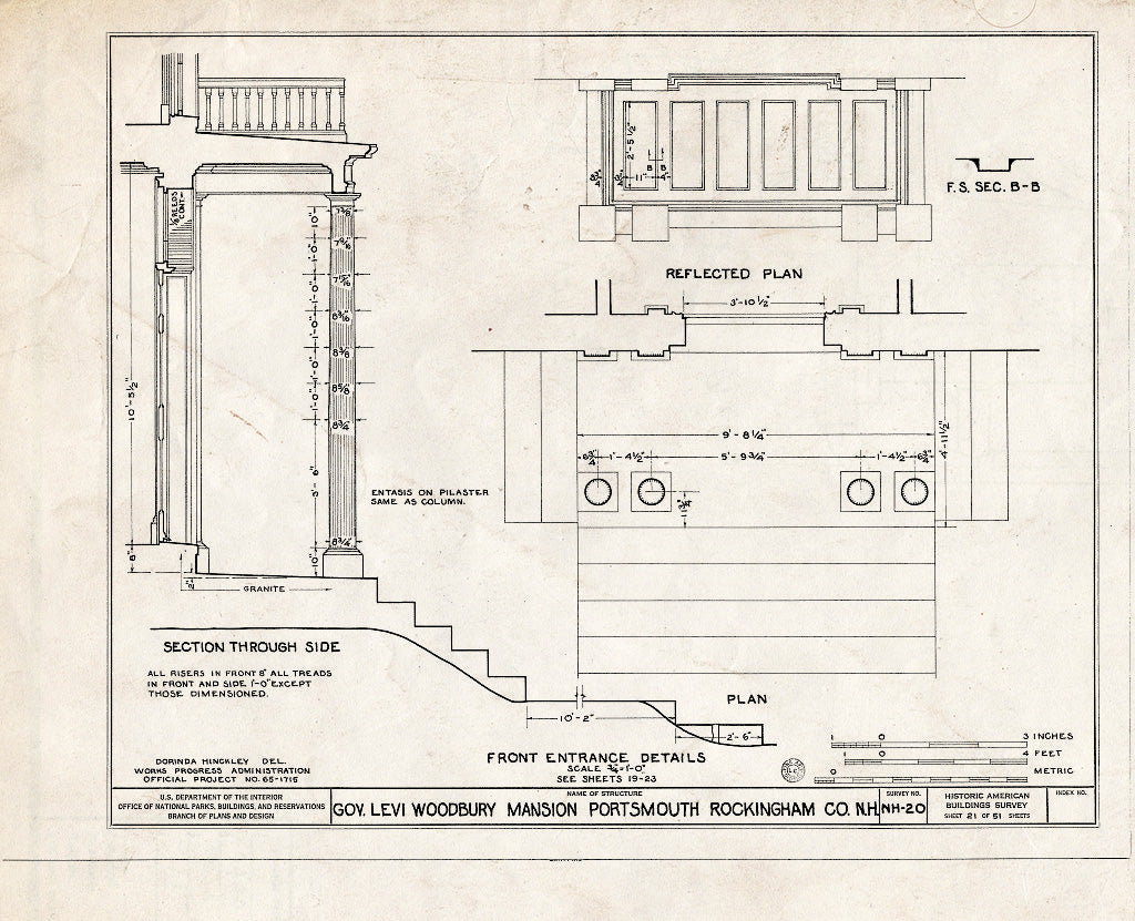 Historic Pictoric : Blueprint HABS NH,8-Port,123- (Sheet 21 of 51) - Governor Levi Woodbury House, Woodbury Avenue & Boyd Road, Portsmouth, Rockingham County, NH