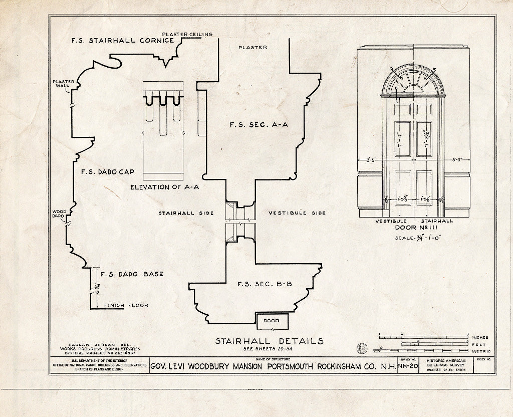 Historic Pictoric : Blueprint HABS NH,8-Port,123- (Sheet 34 of 51) - Governor Levi Woodbury House, Woodbury Avenue & Boyd Road, Portsmouth, Rockingham County, NH