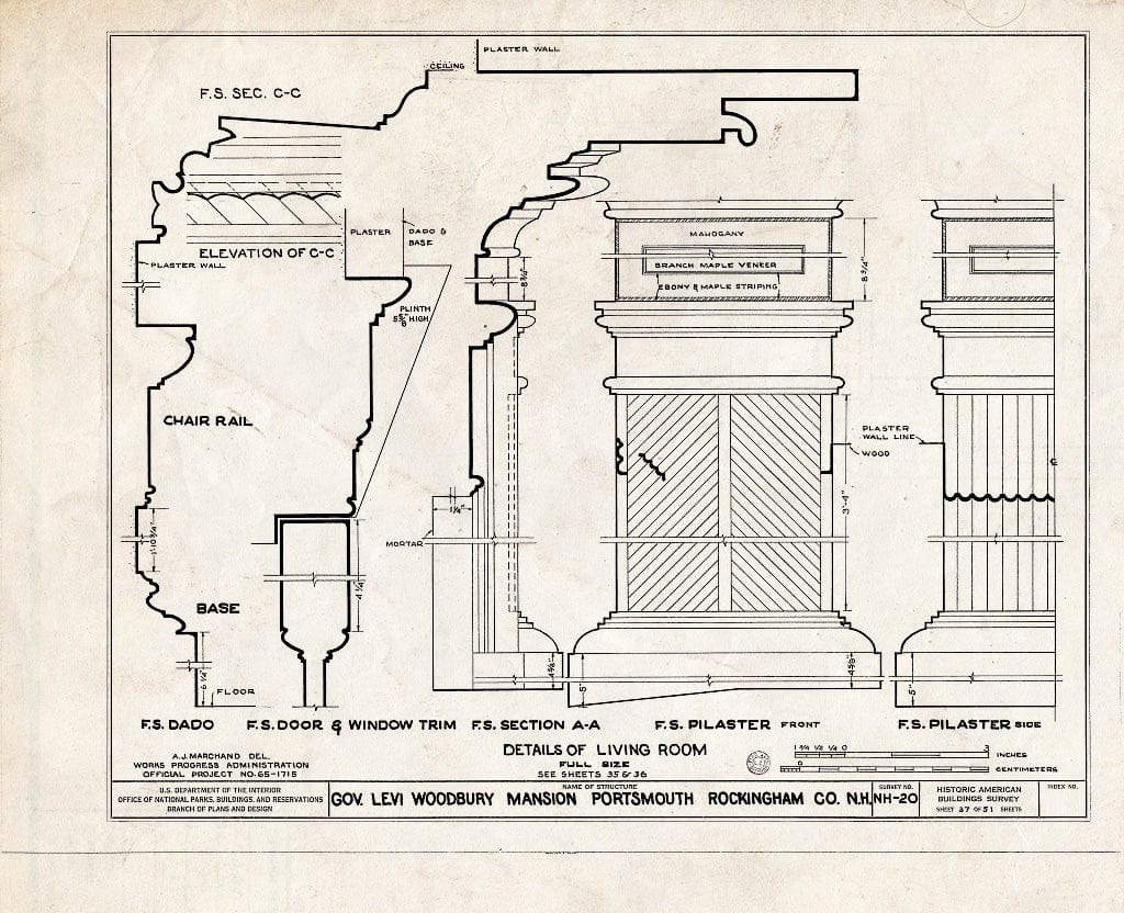 Historic Pictoric : Blueprint HABS NH,8-Port,123- (Sheet 37 of 51) - Governor Levi Woodbury House, Woodbury Avenue & Boyd Road, Portsmouth, Rockingham County, NH