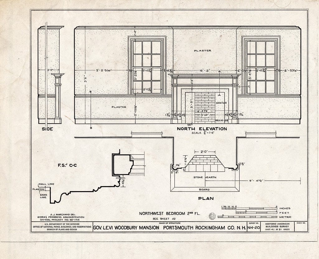 Historic Pictoric : Blueprint HABS NH,8-Port,123- (Sheet 41 of 51) - Governor Levi Woodbury House, Woodbury Avenue & Boyd Road, Portsmouth, Rockingham County, NH